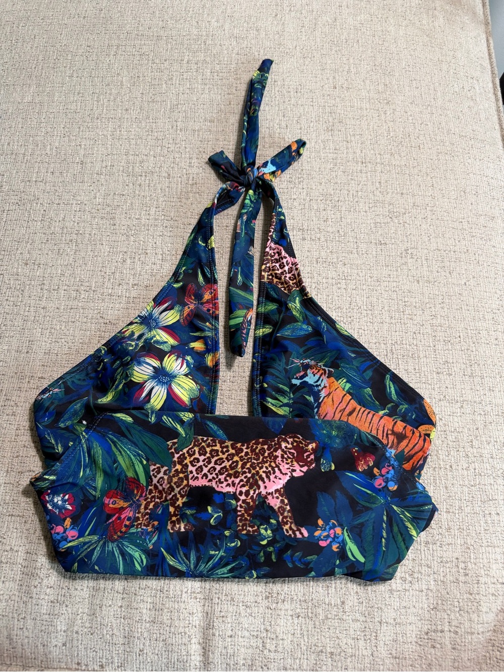 Kids Floral & Jungle Print Halter One-Piece Swimsuit in Navy